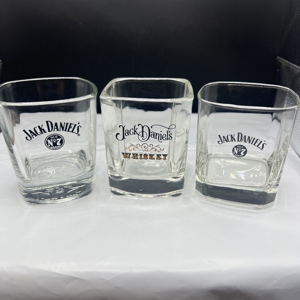 Lot of 3 Jack Daniels Whiskey Barware Rocks Glass Tumbler Square